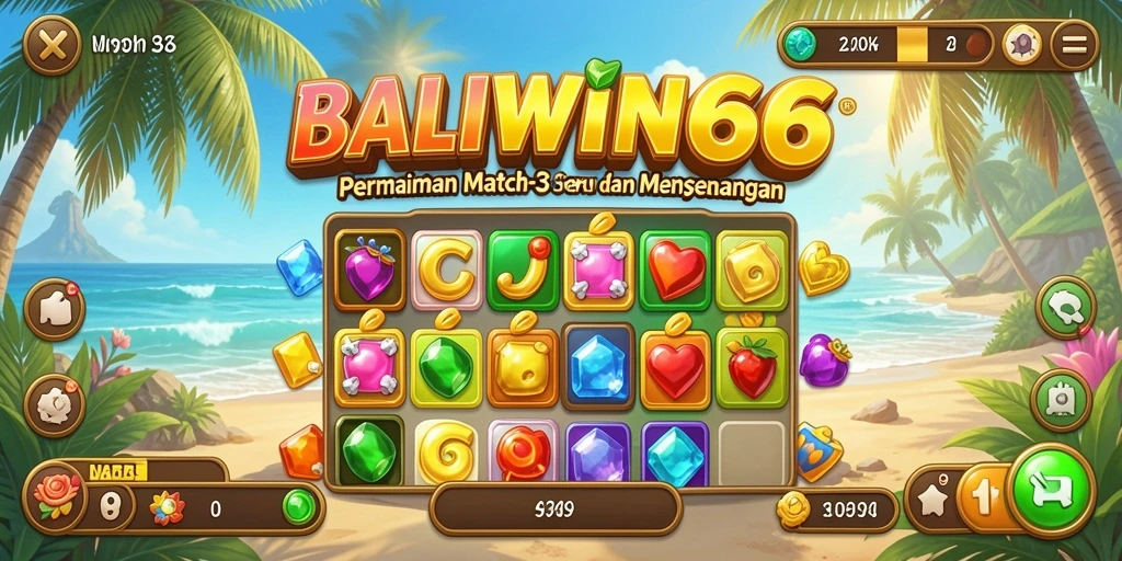 Tampilan gameplay BALIWIN66 yang penuh warna dengan tantangan Match-3.