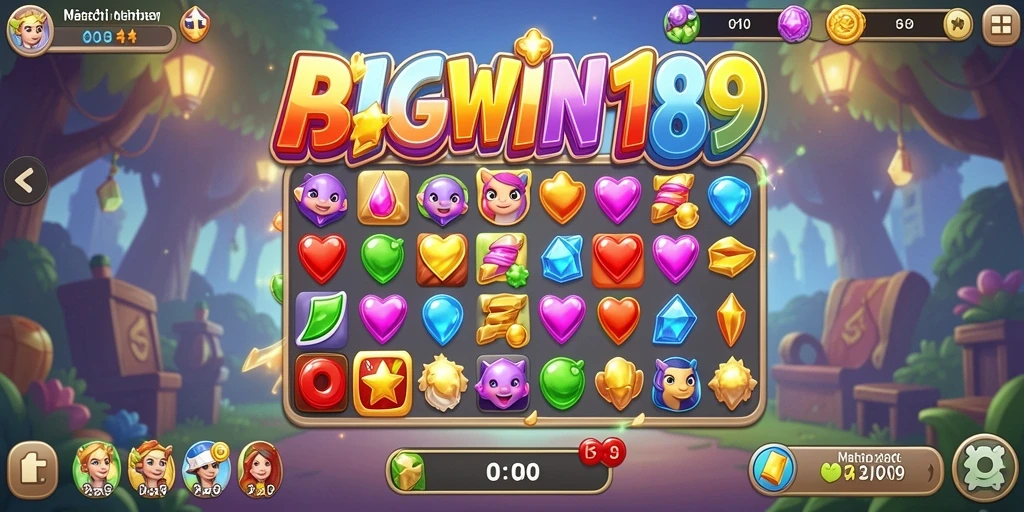 Tampilan gameplay seru di BIGWIN189 dengan elemen Match-3.