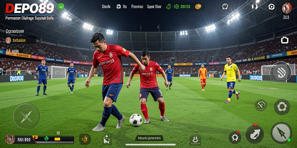 Tampilan gameplay DEPO89 dengan aksi seru di lapangan sepak bola.
