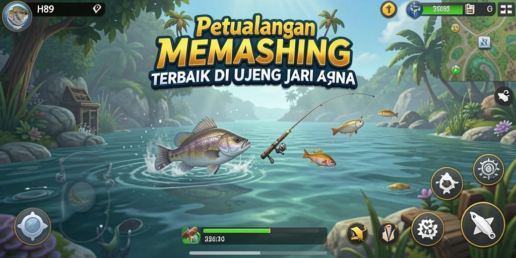 Gameplay H89 yang menampilkan aksi memancing seru dengan berbagai jenis ikan.