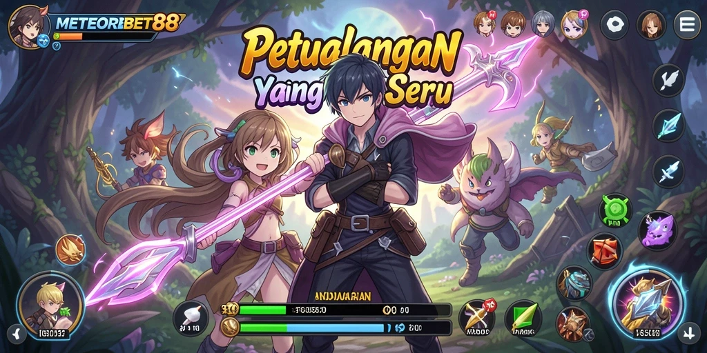 Screenshot gameplay METEORBET88 menampilkan aksi karakter anime yang dramatis.