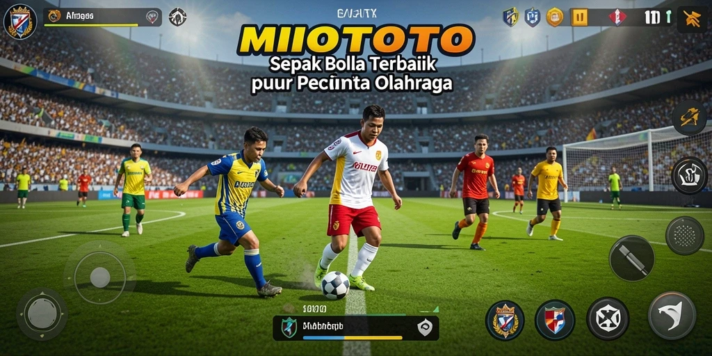 Screenshot utama MIOTOTO menampilkan aksi seru dari permainan sepak bola.