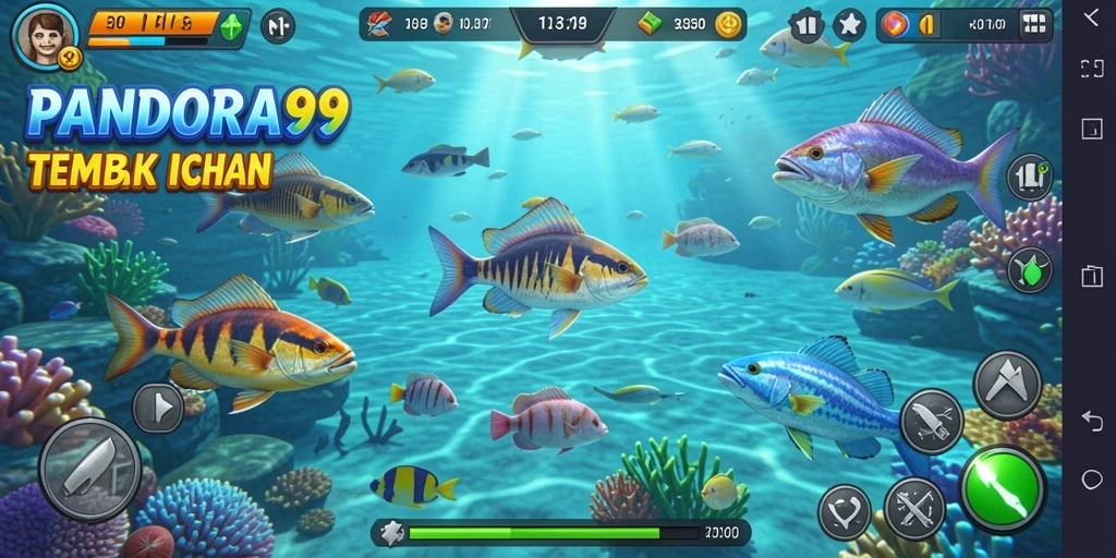Tampilan gameplay PANDORA99 dengan aksi menembak ikan yang seru.