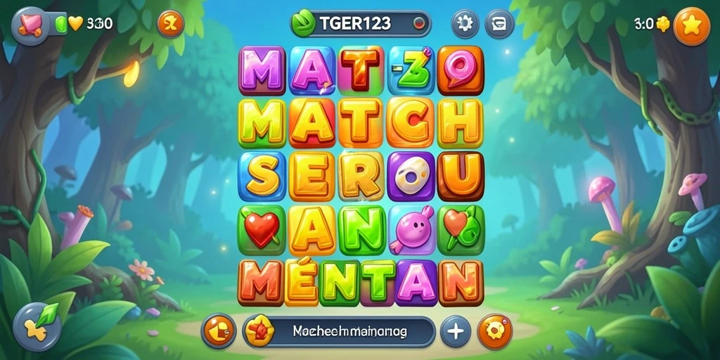 Screenshot utama TGER123 menampilkan gameplay Match-3 yang seru.