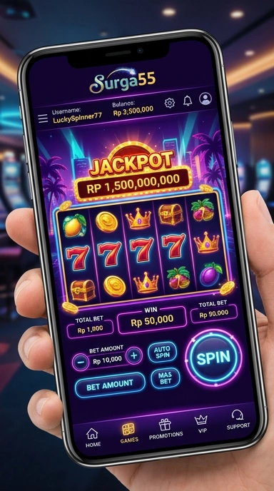 Screenshot antarmuka utama aplikasi surga55.